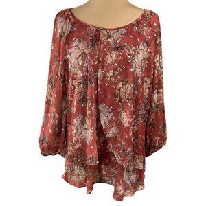 New Tamara H Blouse Top Size 1X Rust Floral Round Neck Women's